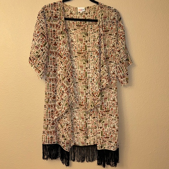 LuLaRoe MONROE Size SMALL Fringe Kimono Wrap Coverup Boho Ethnic Earthy - Picture 3 of 16
